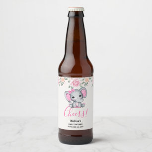 Cute Pink Baby Elephant met Polka Dot Ears Bier Etiket