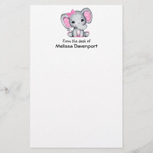 Cute Pink Baby Elephant met Polka Dot Ears Briefpapier (Voorkant)