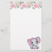 Cute Pink Baby Elephant met Polka Dot Ears Briefpapier (Voorkant)