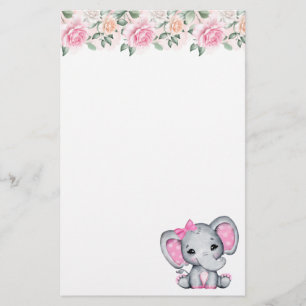 Cute Pink Baby Elephant met Polka Dot Ears Briefpapier