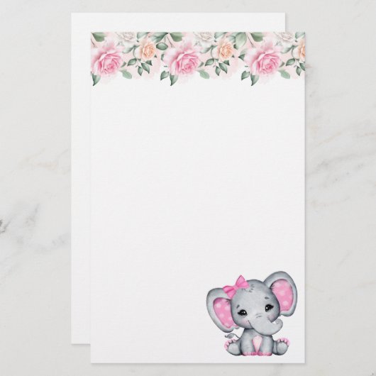 Cute Pink Baby Elephant met Polka Dot Ears Briefpapier (Voorkant / Achterkant)