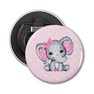 Cute Pink Baby Elephant met Polka Dot Ears Button Flesopener