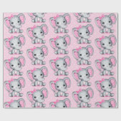 Cute Pink Baby Elephant met Polka Dot Ears Cadeaupapier (Vlak)