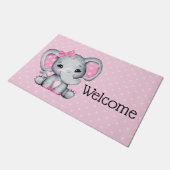 Cute Pink Baby Elephant met Polka Dot Ears Deurmat (Schuin)