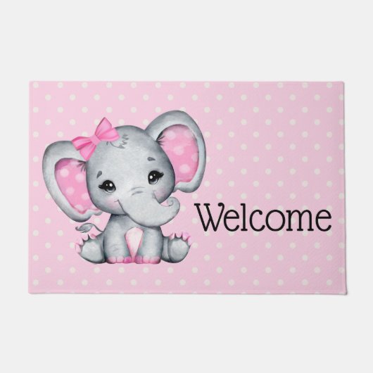 Cute Pink Baby Elephant met Polka Dot Ears Deurmat (Voorkant)