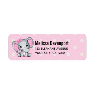 Cute Pink Baby Elephant met Polka Dot Ears Etiket