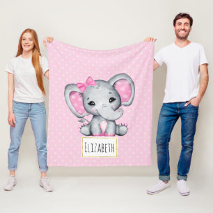 Cute Pink Baby Elephant met Polka Dot Ears Fleece Deken