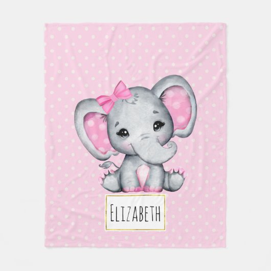 Cute Pink Baby Elephant met Polka Dot Ears Fleece Deken (Voorkant)