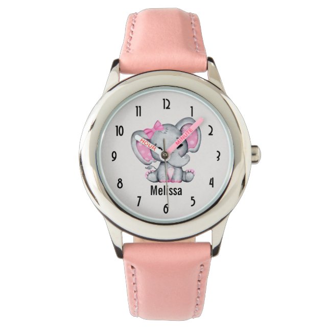 Cute Pink Baby Elephant met Polka Dot Ears Horloge (Voorkant)