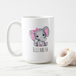 Cute Pink Baby Elephant met Polka Dot Ears Koffiemok