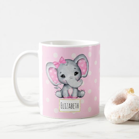 Cute Pink Baby Elephant met Polka Dot Ears Koffiemok (Met donut)