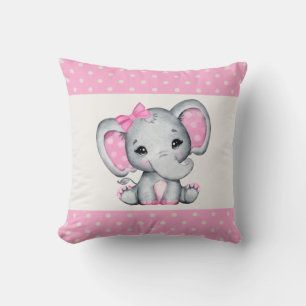 Cute Pink Baby Elephant met Polka Dot Ears Kussen