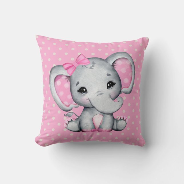 Cute Pink Baby Elephant met Polka Dot Ears Kussen (Voorkant)