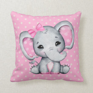 Cute Pink Baby Elephant met Polka Dot Ears Kussen