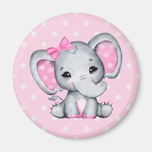 Cute Pink Baby Elephant met Polka Dot Ears Magneet