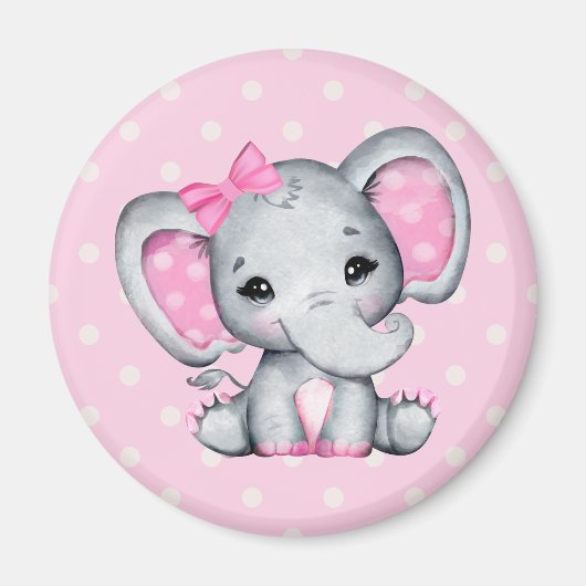 Cute Pink Baby Elephant met Polka Dot Ears Magneet (Voorkant)