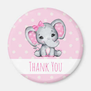 Cute Pink Baby Elephant met Polka Dot Ears Magneet