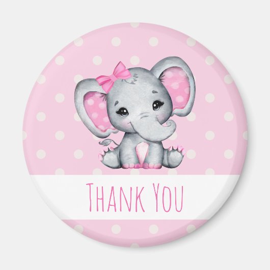Cute Pink Baby Elephant met Polka Dot Ears Magneet (Voorkant)