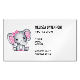 Cute Pink Baby Elephant met Polka Dot Ears Magnetisch Visitekaartje