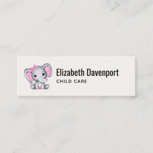 Cute Pink Baby Elephant met Polka Dot Ears Mini Visitekaartje