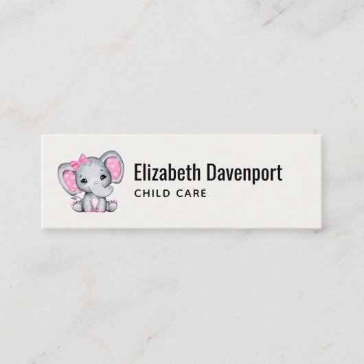 Cute Pink Baby Elephant met Polka Dot Ears Mini Visitekaartje (Voorkant)