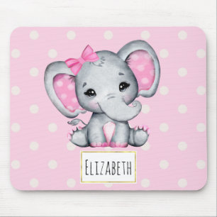 Cute Pink Baby Elephant met Polka Dot Ears Muismat