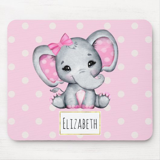 Cute Pink Baby Elephant met Polka Dot Ears Muismat (Voorkant)