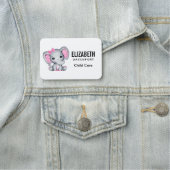 Cute Pink Baby Elephant met Polka Dot Ears Naamplaatje (In situ)