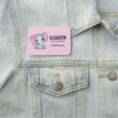 Cute Pink Baby Elephant met Polka Dot Ears Naamplaatje (In situ)