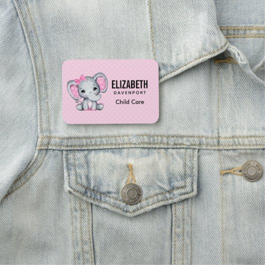 Cute Pink Baby Elephant met Polka Dot Ears Naamplaatje (In situ)