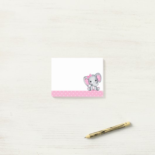 Cute Pink Baby Elephant met Polka Dot Ears Post-it® Notes (Op bureau)