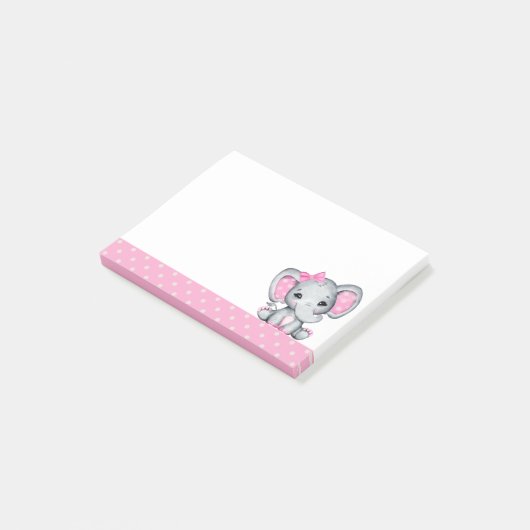 Cute Pink Baby Elephant met Polka Dot Ears Post-it® Notes (Schuin)