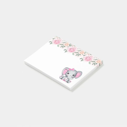 Cute Pink Baby Elephant met Polka Dot Ears Post-it® Notes (Schuin)