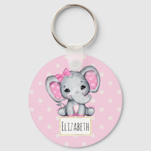 Cute Pink Baby Elephant met Polka Dot Ears Sleutelhanger