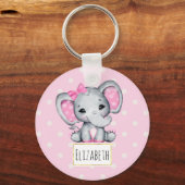 Cute Pink Baby Elephant met Polka Dot Ears Sleutelhanger (Voorkant)