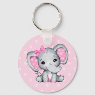 Cute Pink Baby Elephant met Polka Dot Ears Sleutelhanger