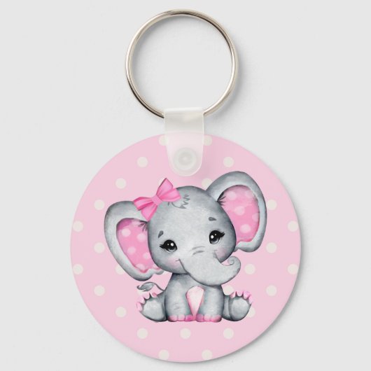 Cute Pink Baby Elephant met Polka Dot Ears Sleutelhanger (Voorkant)