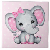 Cute Pink Baby Elephant met Polka Dot Ears Tegeltje (Voorkant)