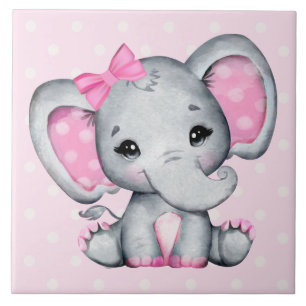Cute Pink Baby Elephant met Polka Dot Ears Tegeltje