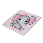 Cute Pink Baby Elephant met Polka Dot Ears Tegeltje (Zijkant)