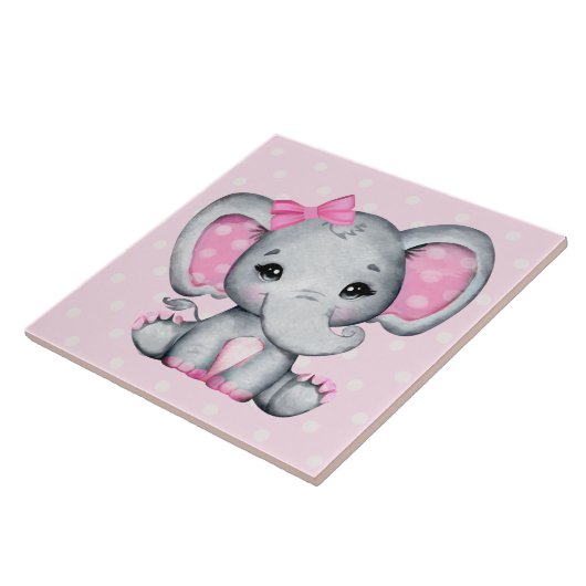 Cute Pink Baby Elephant met Polka Dot Ears Tegeltje (Zijkant)