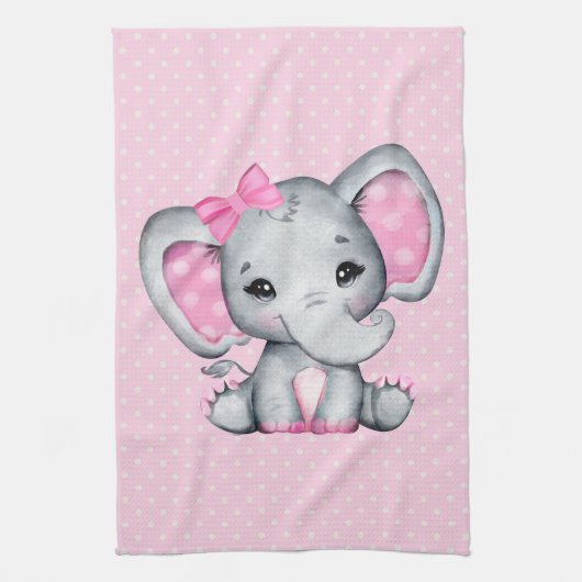 Cute Pink Baby Elephant met Polka Dot Ears Theedoek (Verticaal)