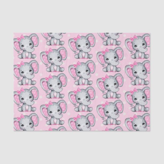 Cute Pink Baby Elephant met Polka Dot Ears Tissuepapier (Voorkant)