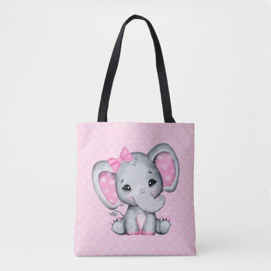 Cute Pink Baby Elephant met Polka Dot Ears Tote Bag (Voorkant)