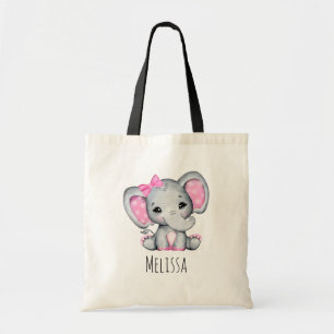 Cute Pink Baby Elephant met Polka Dot Ears Tote Bag