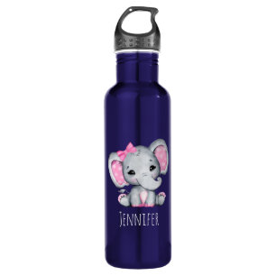 Cute Pink Baby Elephant met Polka Dot Ears Waterfles