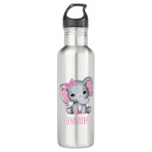 Cute Pink Baby Elephant met Polka Dot Ears Waterfles (Voorkant)