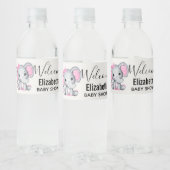 Cute Pink Baby Elephant met Polka Dot Ears Waterfles Etiket (Flessen)