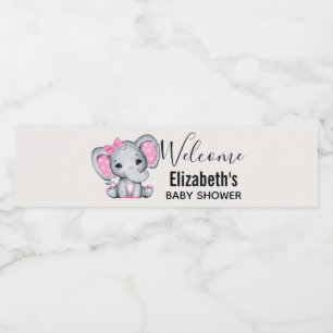 Cute Pink Baby Elephant met Polka Dot Ears Waterfles Etiket