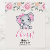 Cute Pink Baby Elephant met Polka Dot Ears Wijn Etiket (Enkel label)